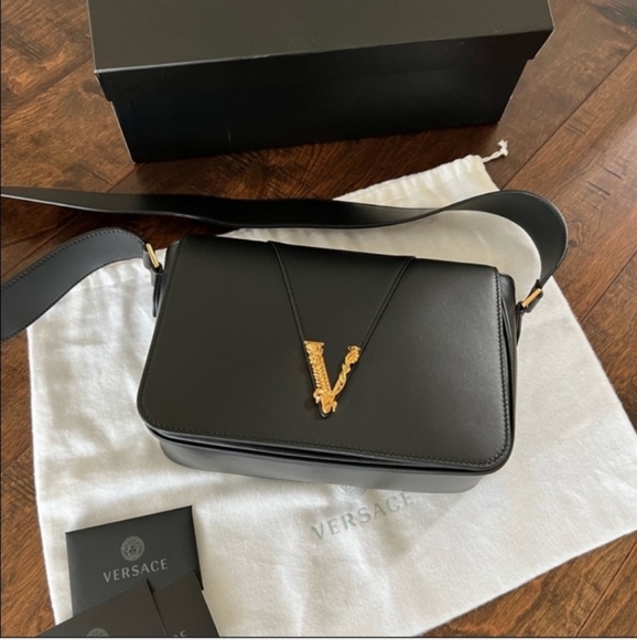 Versace Black Leather Shoulder Bag - Picture 1 of 13